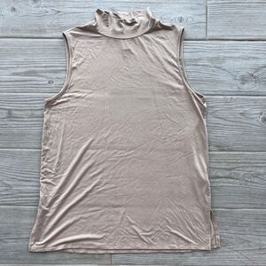 &Basics Womens‎ Tan Solid Pullover Side Slit Sleeveless Mock Neck Top Size Small